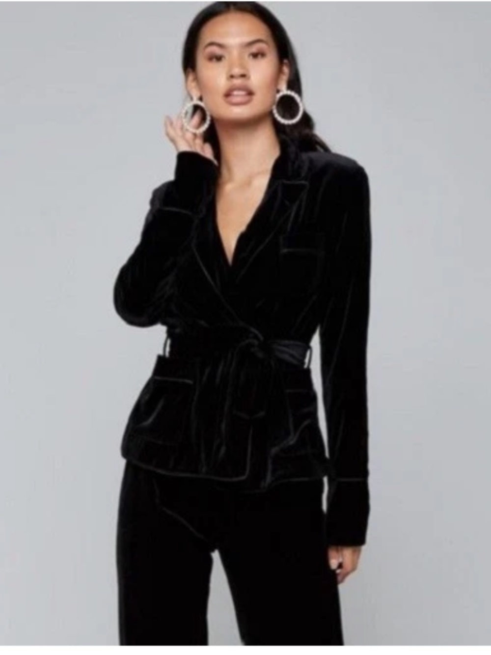$160 NEW Bebe black belt tie velvet long sleeve top jacket coat blazer